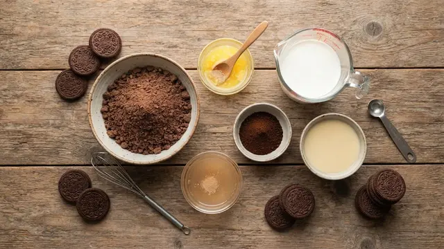 Bahan-Bahan Mousse Kopi Susu dengan Biskuit Cokelat
