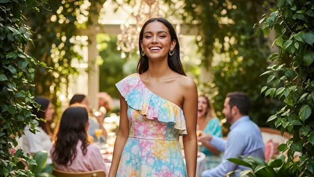 Batik One Shoulder Ruffle Dress