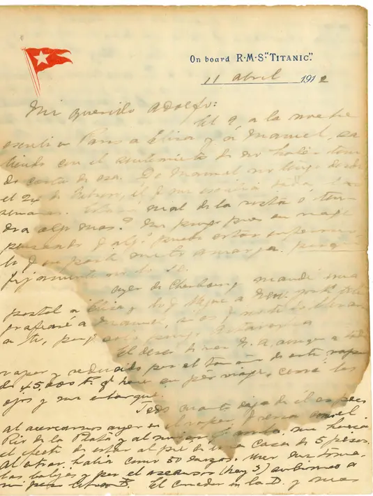Surat yang akan dilelang pada tanggal 30 Juni itu ditulis oleh pengusaha berusia 71 tahun, Ramon Artagaveytia Gomez (1840-1912), kepada saudaranya, Adolfo, dalam dua halaman, yang salah satunya ditutupi tulisan di kedua sisinya. (Zorrilla Subastas / AFP)