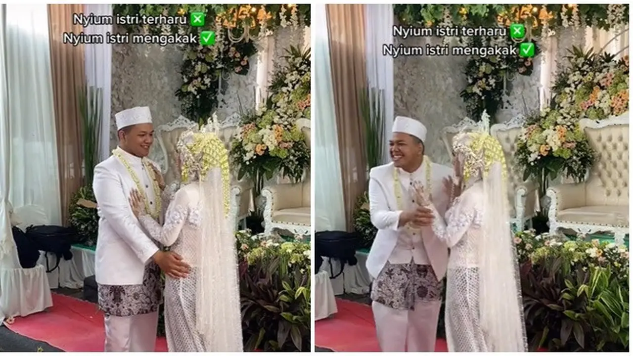 Menikah dengan Sahabat, Pria Ini Tak Bisa Tahan Tawa Ketika Cium Kening Istri