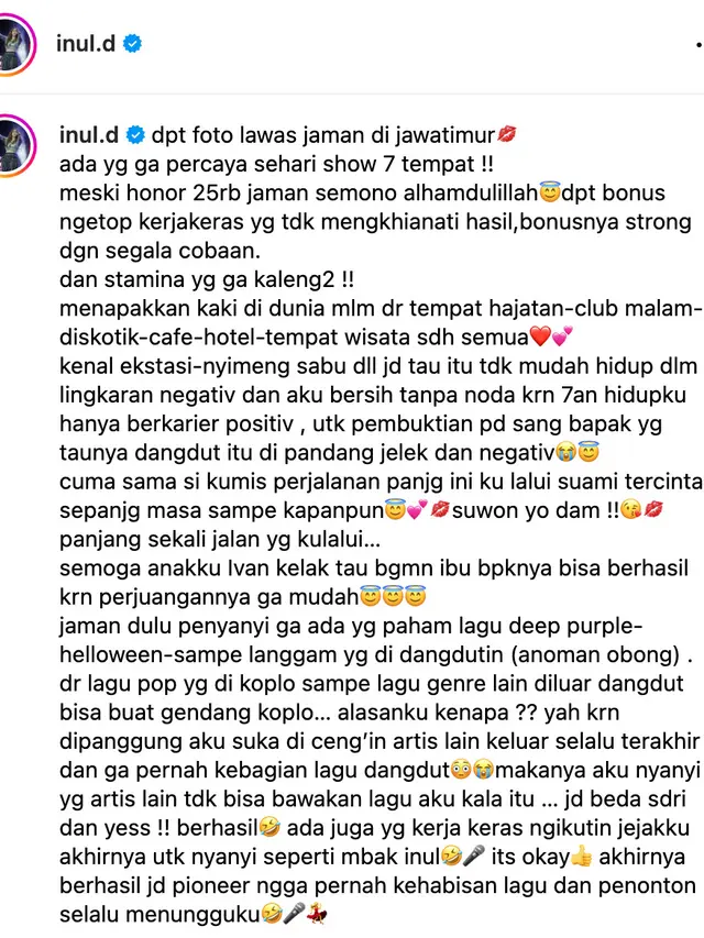 Unggahan Inul Daratista. (Foto: Dok. Instagram @inul.d)