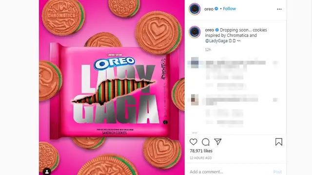 Kolaborasi Bareng Lady Gaga, Oreo Hadir dengan Warna Pink