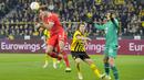 Menit 33, Bayern berhasil memecah kebuntuan lewat Leon Goretzka yang mencetak gol ke gawang Dortmund. (AP Photo/Martin Meissner)