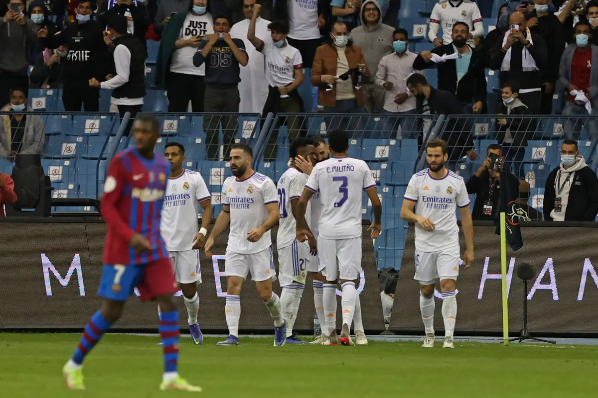 Selebrasi pemain Real Madrid saat melawan Barcelona di Piala Super Spanyol 2022