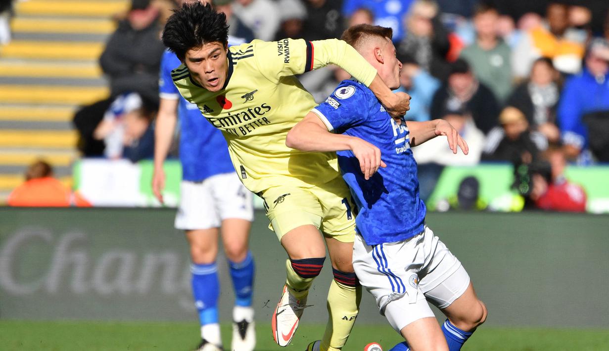 Berkat kemenangan ini Arsenal naik ke peringkat lima klasemen sementara EPL dengan raihan 17 poin, sementara Leicester City turun ke peringkat 10. (AFP/Justin Tallis)