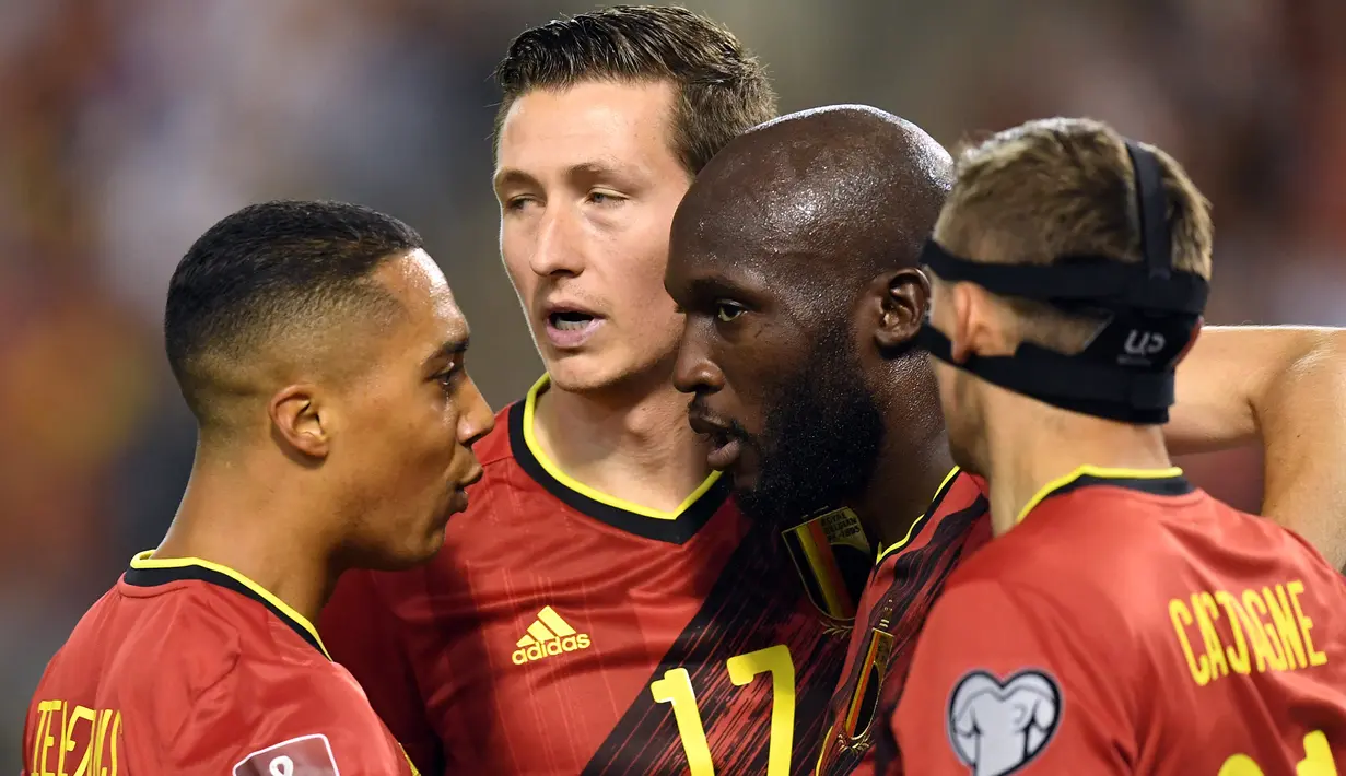 Belgia. Piala Dunia 2022 Qatar menjadi kesempatan terakhir Generasi Emas Belgia. Saat ini mereka dihuni dengan skuad terbaik yang berisi 6 pemain dengan lebih dari 100 caps, yakni Jan Vertonghen, Axel Witsel, Toby Alderweireld, Eden Hazard, Dries Mertens, Romelu Lukaku serta beberapa pemain dengan koleksi 90 penampilan internasional seperti Thibaut Courtois dan Kevin De Bruyne. (AFP/John Thys)