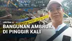 Diduga karena tidak kuat menahan beban sampah dan air hujan, bangunan di bantaran kali banjir kanal barat di kawasan Tanah Abang, Jakarta Pusat, ambruk.