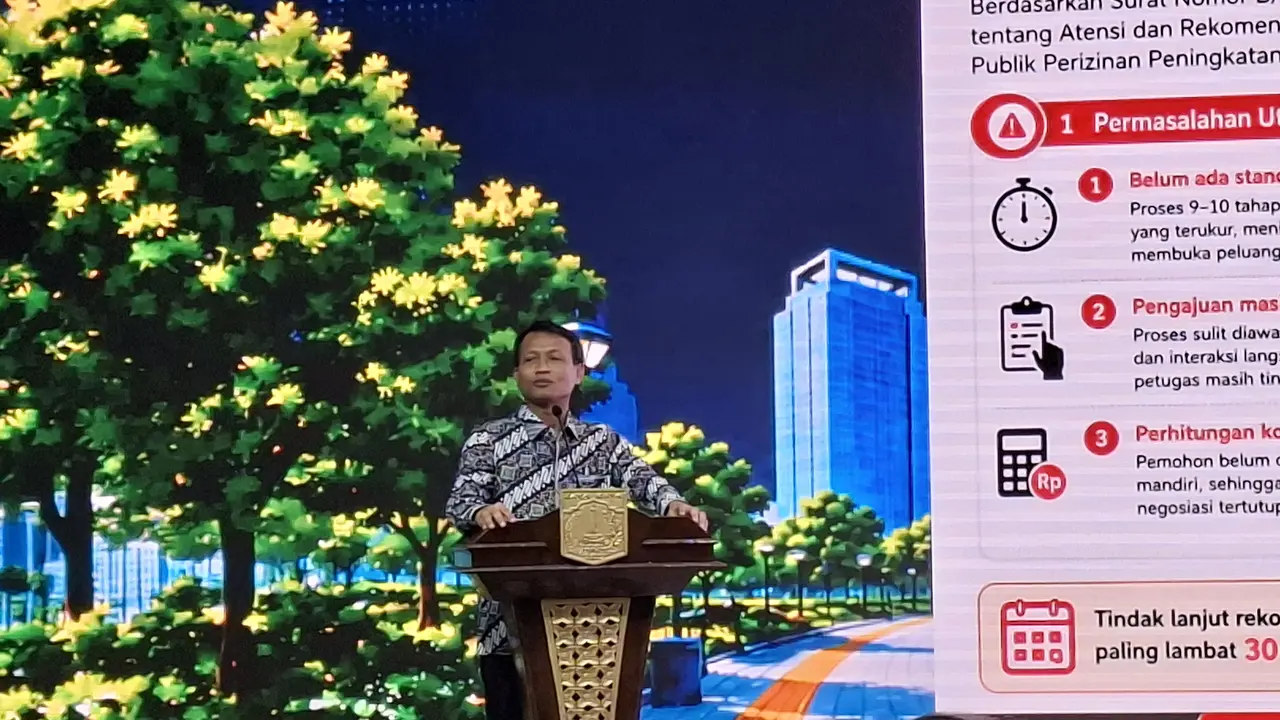 Direktur Koordinasi dan Supervisi Wilayah II KPK, Bahtiar Ujang Purnama Bicara IPK Indonesia di Balai Kota Jakarta, Selasa (7/7/2026).