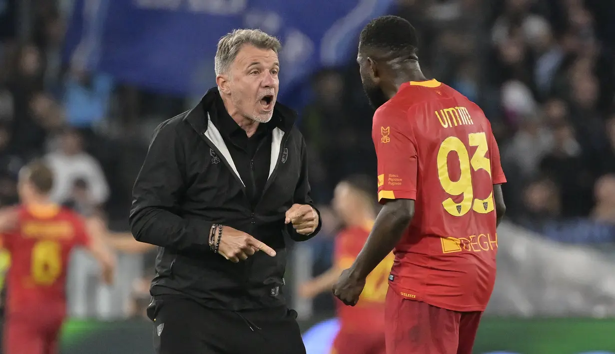 Sementara Lecce berada diurutan keenam belas klasemen Liga Serie A Italia dengan 32 poin. (Massimo Paolone/LaPresse via AP)