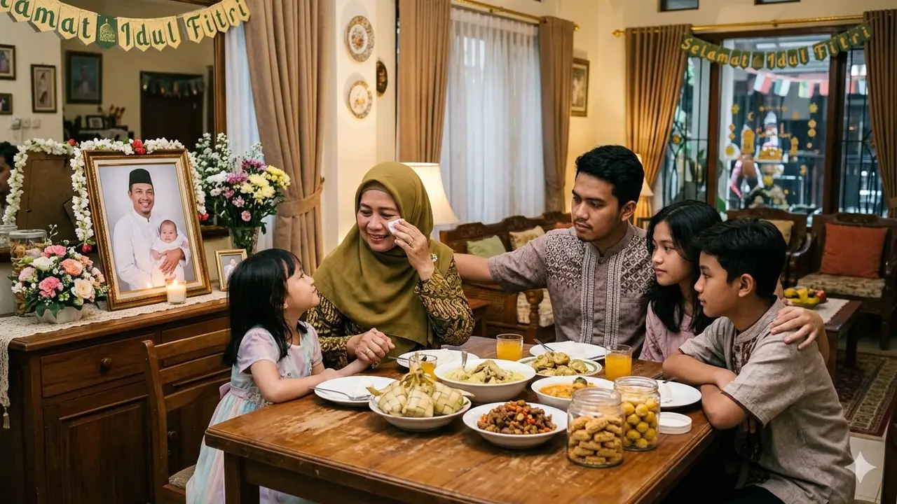 Ilustrasi lebaran tanpa ayah (Foto: Gemini AI)