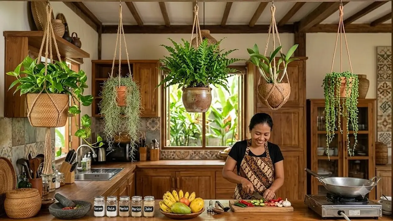 Dekorasi Dapur dengan Tanaman Gantung