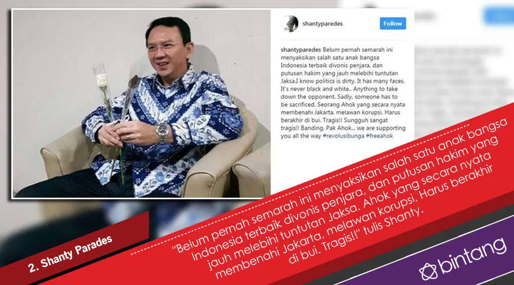 Komentar 5 Selebriti terkait Vonis Ahok 2 Tahun Penjara. (Foto: Instagram/shantyparedes, Desain: Nurman Abdul Hakim/Bintang.com)