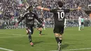 Pemain Como, Assane Diao melakukan selebrasi setelah mencetak gol ke gawang Napoli dalam laga lanjutan Liga Italia 2024/2025 di Giuseppe-Sinigaglia Stadium, Como, Italia, Minggu (23/02/2025) waktu setempat. (AP Photo/LaPresse/Antonio Saia)