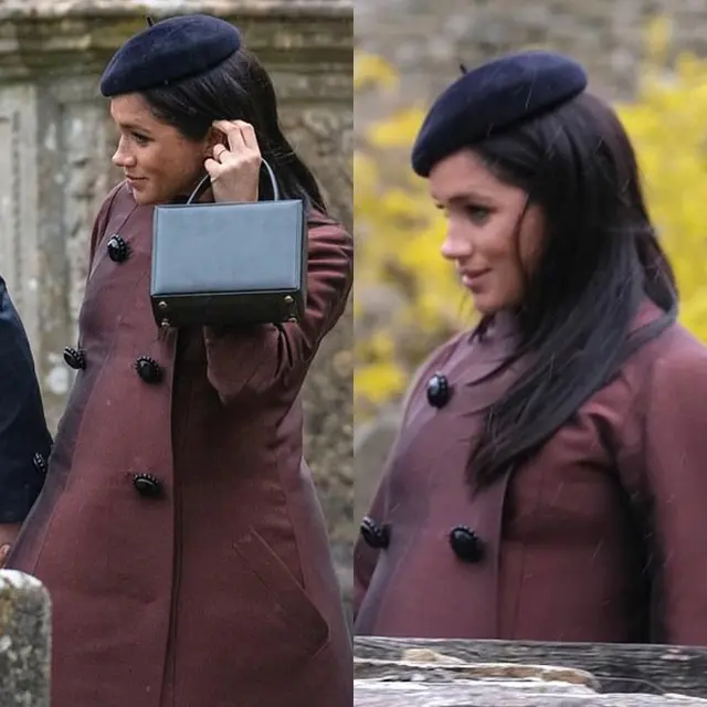 Meghan membawa tas mini vanity hitam koleksi Victoria Beckham selama kunjungannya ke London.