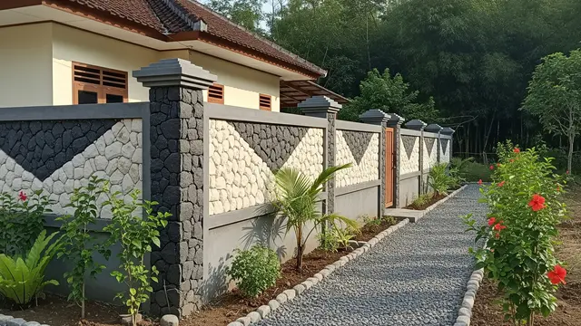 Inspirasi Pagar Estetik yang Efektif Mencegah Ular Masuk Halaman Model Beton Kombinasi Batu Alam
