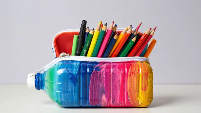 Kotak pensil dari botol bekas (Foto: Reve Art AI)