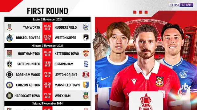 Jadwal Piala FA 2024/25: First Round Akhir Pekan di VIdio
