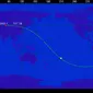 Perkiraan lintasan Tiangong-1 pada 1 April 2018 pukul 07:22 hingga 08:22 WIB. Titik kuning menunjukkan perkiraan lokasi benda saat ketinggiannya 10 km dari permukaan bumi. (Sumber data: Space-track/LAPAN)