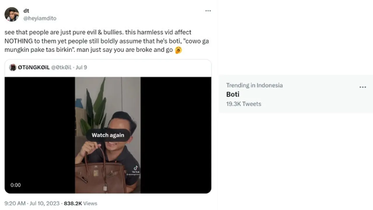 Komentar Kurang Menyenangkan Diterima Danang Wisnu Saat Unboxing Tas Hermes Birkin Koleksinya. Warganet Malah Menyebutnya BOTI dan Kata Ini Trending Topic Twitter pada Rabu 12 Juli 2023