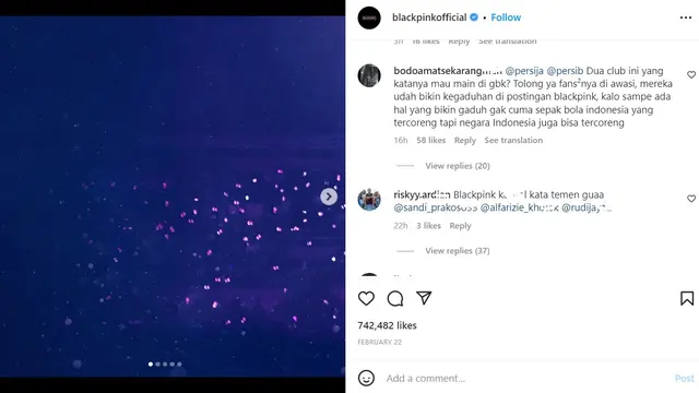 Keriuhan di akun Instagram Blackpink. (blackpinkofficial)