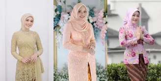 Kebaya kutubaru motif floral paling pas dipadukan hijab segi empat warna pastel. [Instagram/ataliapr]