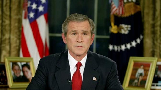 Presiden Amerika Serikat George W Bush umumkan dimulainya invasi ke Irak 19 Maret 2003 (Public Domain)