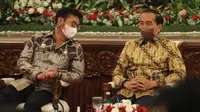 Presiden Joko Widodo dan Menteri Pertanian Syahrul Yasin Limpo di Istana Kepresidenan Jakarta, Minggu, 14 Agustus 2022.