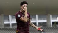 Striker PSM Makassar, Giancarlo Rodrigues, melakukan selebrasi setelah mencetak gol ke gawang Shan United di laga Grup H Piala AFC 2020 di Stadion Madya, Jakarta, Rabu (26/2/2020). PSM Makassar menang 3-1 dalam laga ini. (Bola.com/Yoppy Renato)