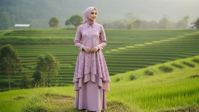 Gamis Batik Kombinasi Tile Polos