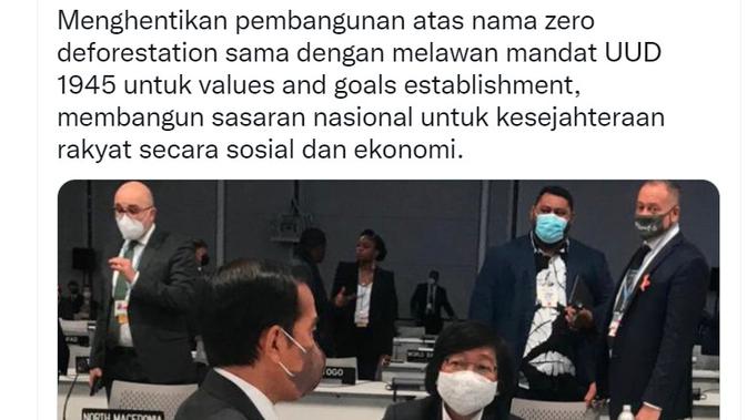 Twit Menteri LHK Siti Nurbaya Bakar tentang deforestasi. Dok: Twitter