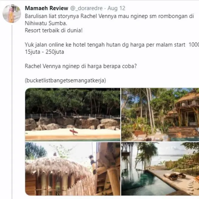 Menginap di Resor Terbaik Dunia di Sumba, Rachel Vennya Jadi Trending