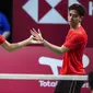 Ekspresi atlet bulutangkis ganda putra Indonesia, Fajar Alfian dan Muhammad Rian Ardianto usai mengalahkan wakil China dalam final Piala Thomas 2020 yang berlangsung di Denmark, Minggu (17/10/2021). (AP/Ritzau Scanpix/Claus Fisker)