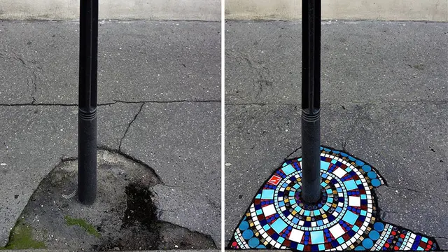 6 Karya Mozaik di Jalanan dan Dinding Berlubang Ini Kreatif, Bikin Kagum