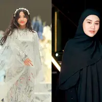 Jadi muse koleksi Crystabela Vanilla Hijab, Fuji tampil elegan dibalut gamis yang dihiasi motif floral cetak print dan outer tulle yang menawan. [@vanillahijab]