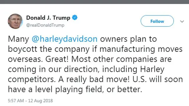 Trump ajak boikot Harley-Davidson (Foto: Twitter)
