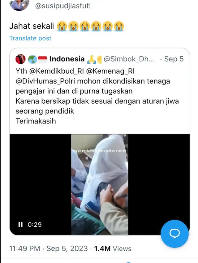 Viral Guru Potong Rambut Panjang Siswi Berhijab, Susi Pudjiastuti Ikut Komentar