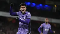 Luis Diaz merayakan golnya ke gawang Arsenal saat Liverpool bertandang ke Emirates Stadium pada lanjutan Piala FA 2023/2024, Senin (8/1/2024) dini hari WIB.&nbsp;(AP Photo/Kirsty Wigglesworth)