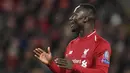 Gelandang Liverpool Naby Keita bereaksi saat menghadapi Bayern Munchen pada pertandingan Liga Champions di Stadion Anfield, Liverpool, Inggris, 19 Februari 2019. Pemain asal Ghana ini akan membela Liverpool menghadapi Tottenham Hotspur di final Liga Champions 2019. (Photo by Christof STACHE / AFP)