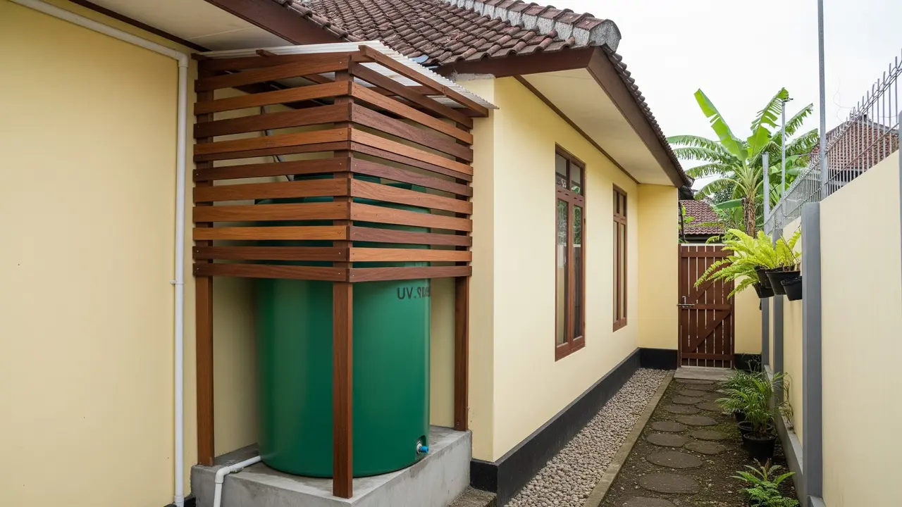 Toren Air di Celah Samping Bangunan