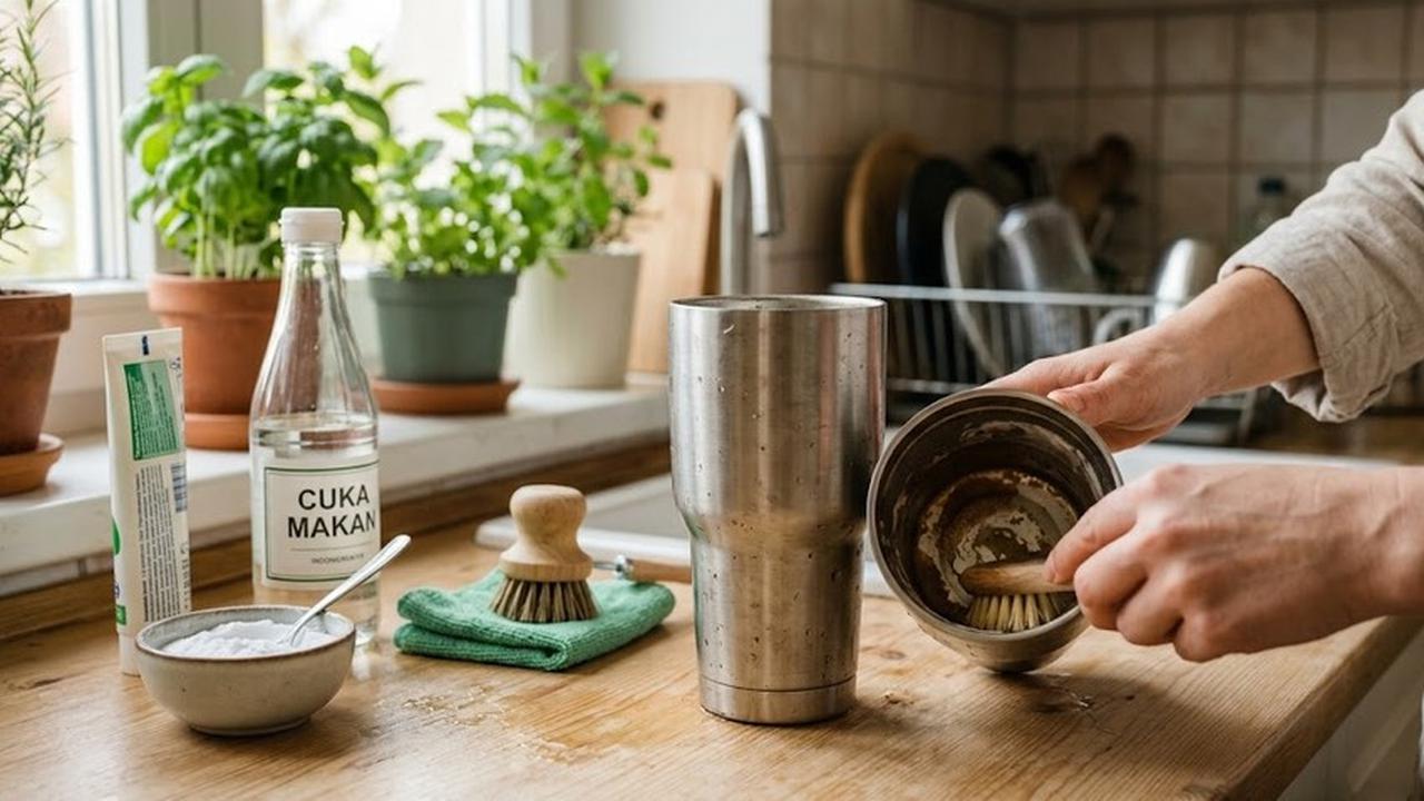 Cara Menghilangkan Noda Kopi di Tumbler Stainless (AI Generated)