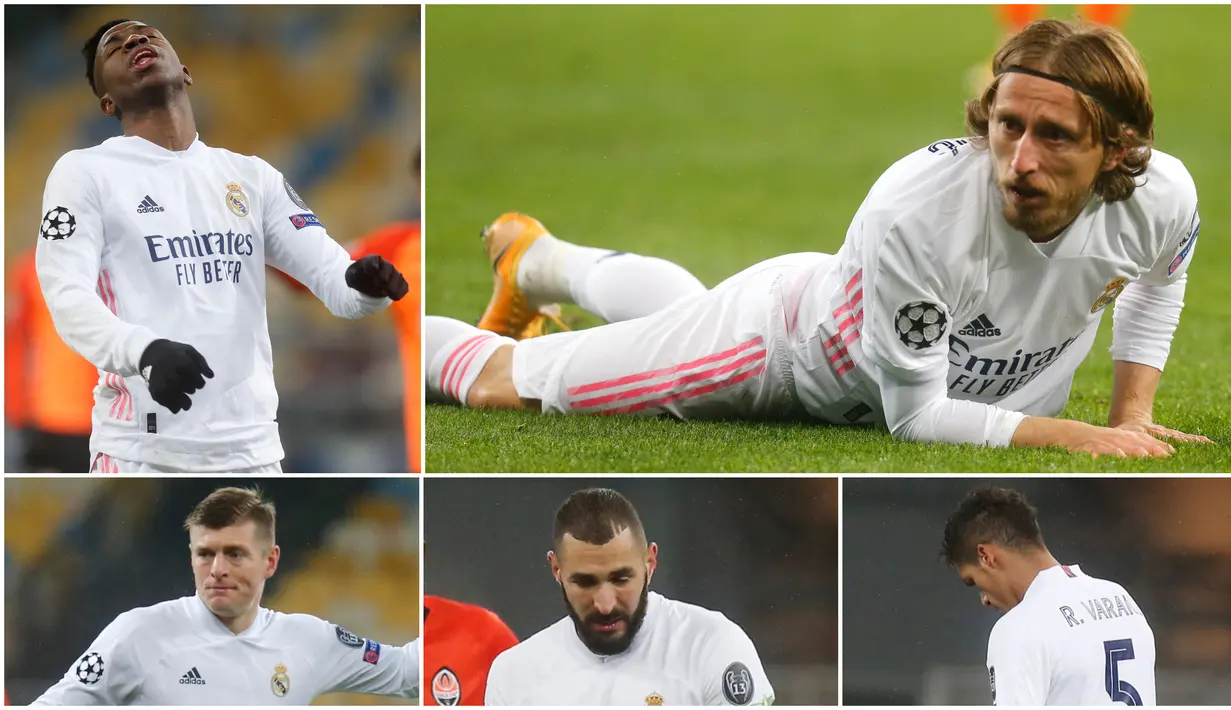 Real Madrid tak mampu menutupi rasa kecewa usai takluk 2-0 dari Shakhtar Donetsk pada laga kelima Grup B Liga Champions di Stadion NSK Olimpiyskiy, Rabu (2/12/2020). Kekalahan ini membuat skuat Zinedine Zidane terancam gagal lolos ke babak 16 besar.