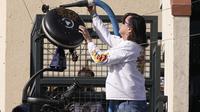 Lebah berkerumun di sekitar kamera saat pertandingan perempat final turnamen tenis BNP Paribas Open, Kamis, 14 Maret 2024, di Indian Wells, California. (Foto AP/Mark J. Terril)