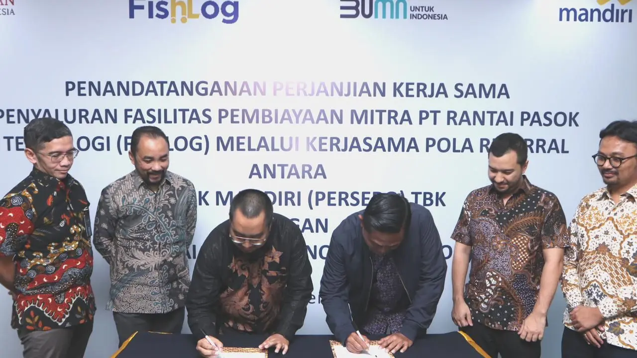 Bank Mandiri menjalin kerja sama dengan startup perikanan PT Rantai Pasok Teknologi (FishLog). (Dok Bank Mandiri)