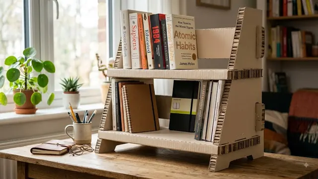 Ide Rak Buku dari Kardus Bekas