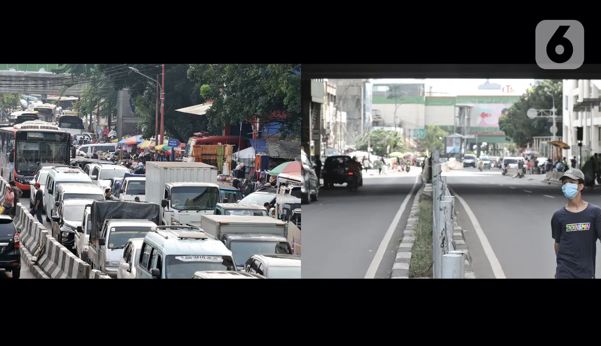 Foto kombo yang menunjukkan suasana Pasar Tanah Abang pada Ramadan tahun lalu (16/5/2019) dan saat pandemi virus Corona atau Covid-19, Jakarta, Selasa (5/5/2020). (merdeka.com/Iqbal S. Nugroho)