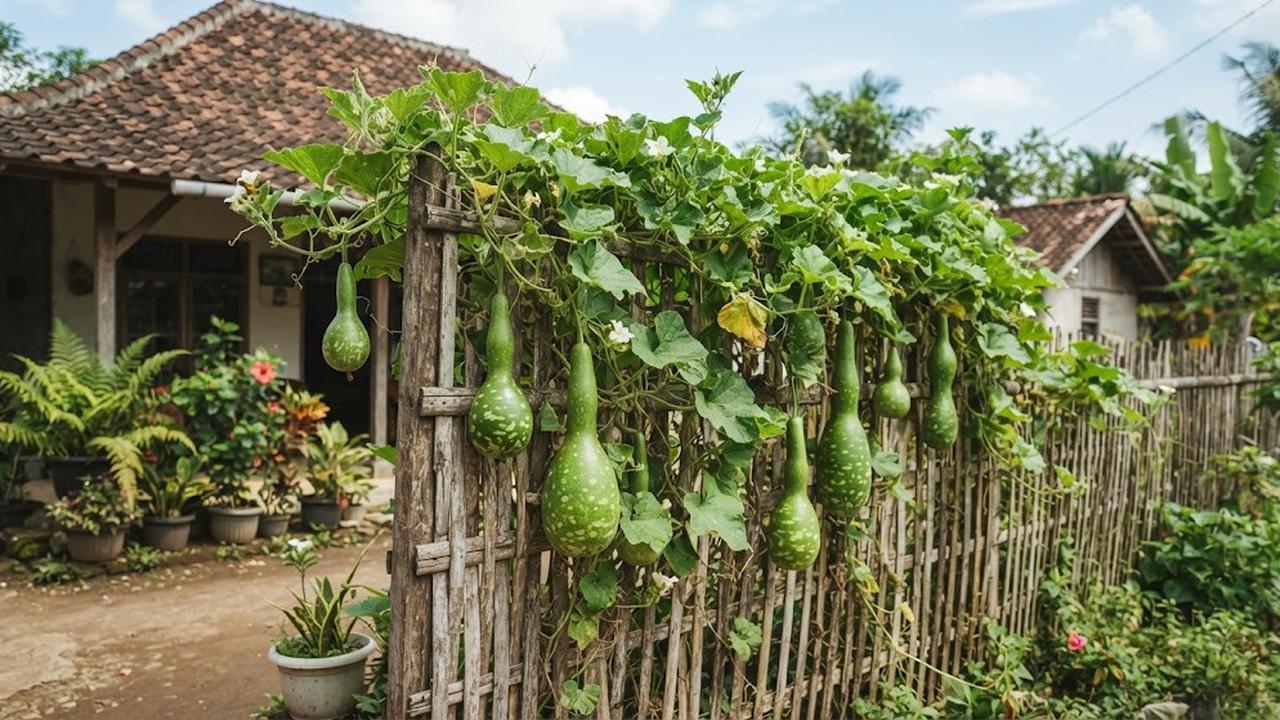Jenis labu rambat yang cepat berbuah untuk menghijaukan pagar rumah model labu botol