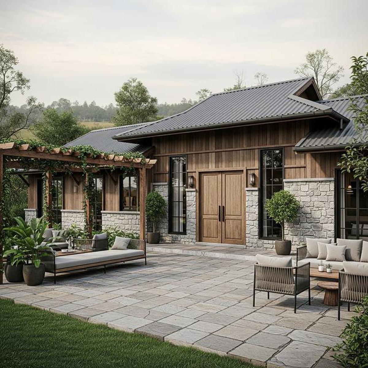 7 Desain Rumah Kampung 1 Lantai dengan Teras Lebar yang Sejuk dan Modern ala Pedesaan Estetik