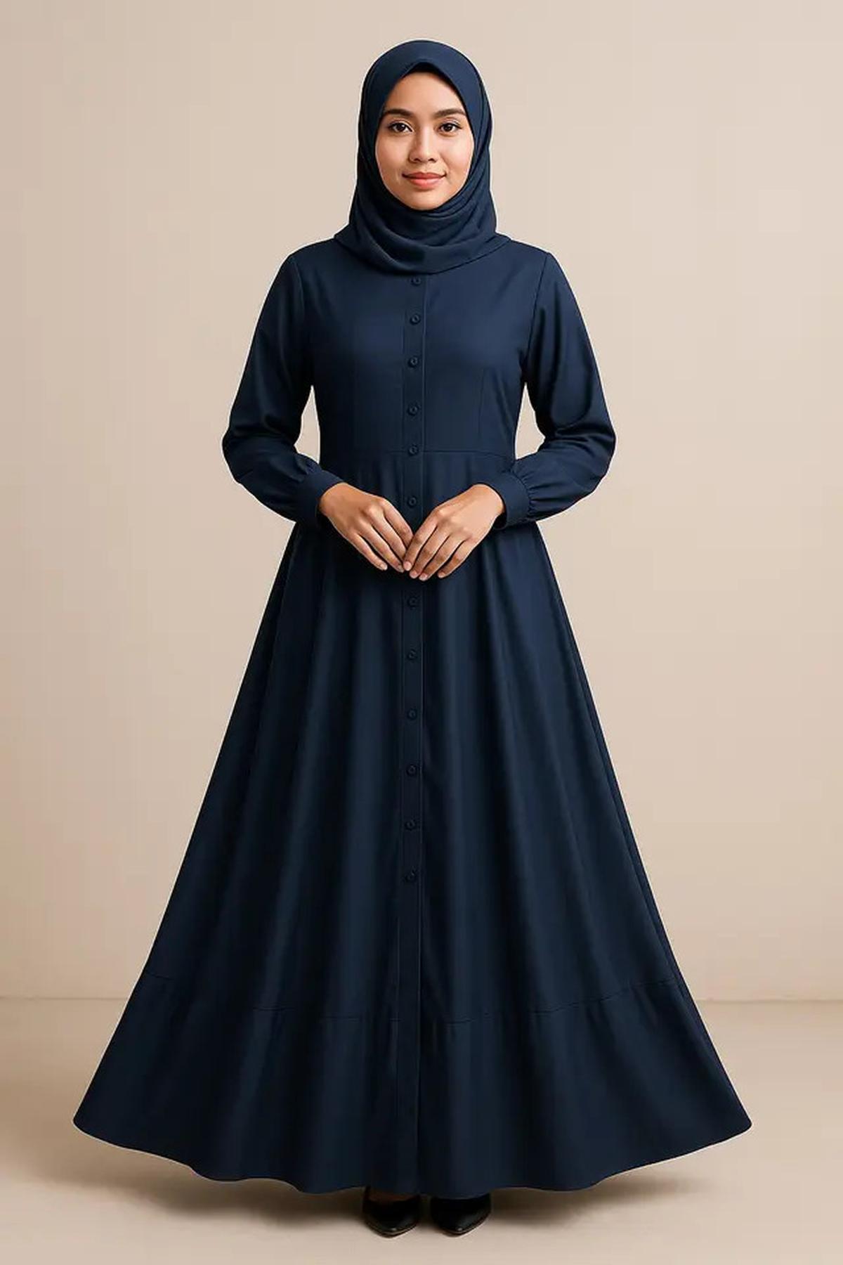 5 Model Gamis Syar'i dengan Aksen Kancing Depan, Cocok untuk Busui