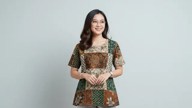 Model Atasan Batik Casual untuk Wanita Potongan Lurus Berpanel