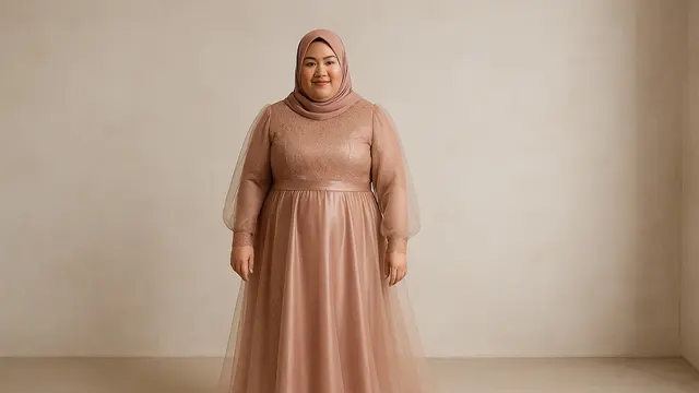 Model Dress Brokat untuk Orang Gemuk dan Pendek Berhijab/Ilustrasi gambar AI